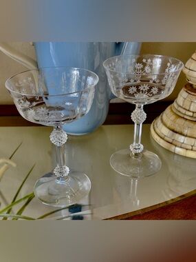 Pair of Fostoria Crystal Champagne Glasses  - Manor w/ Optic Panels